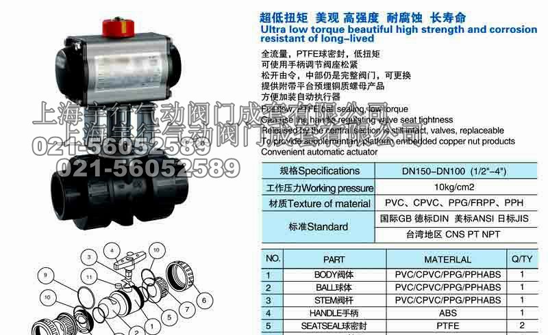 气动塑料球阀参数 气动塑料球阀,气动UPVC球阀详细说明(图3)